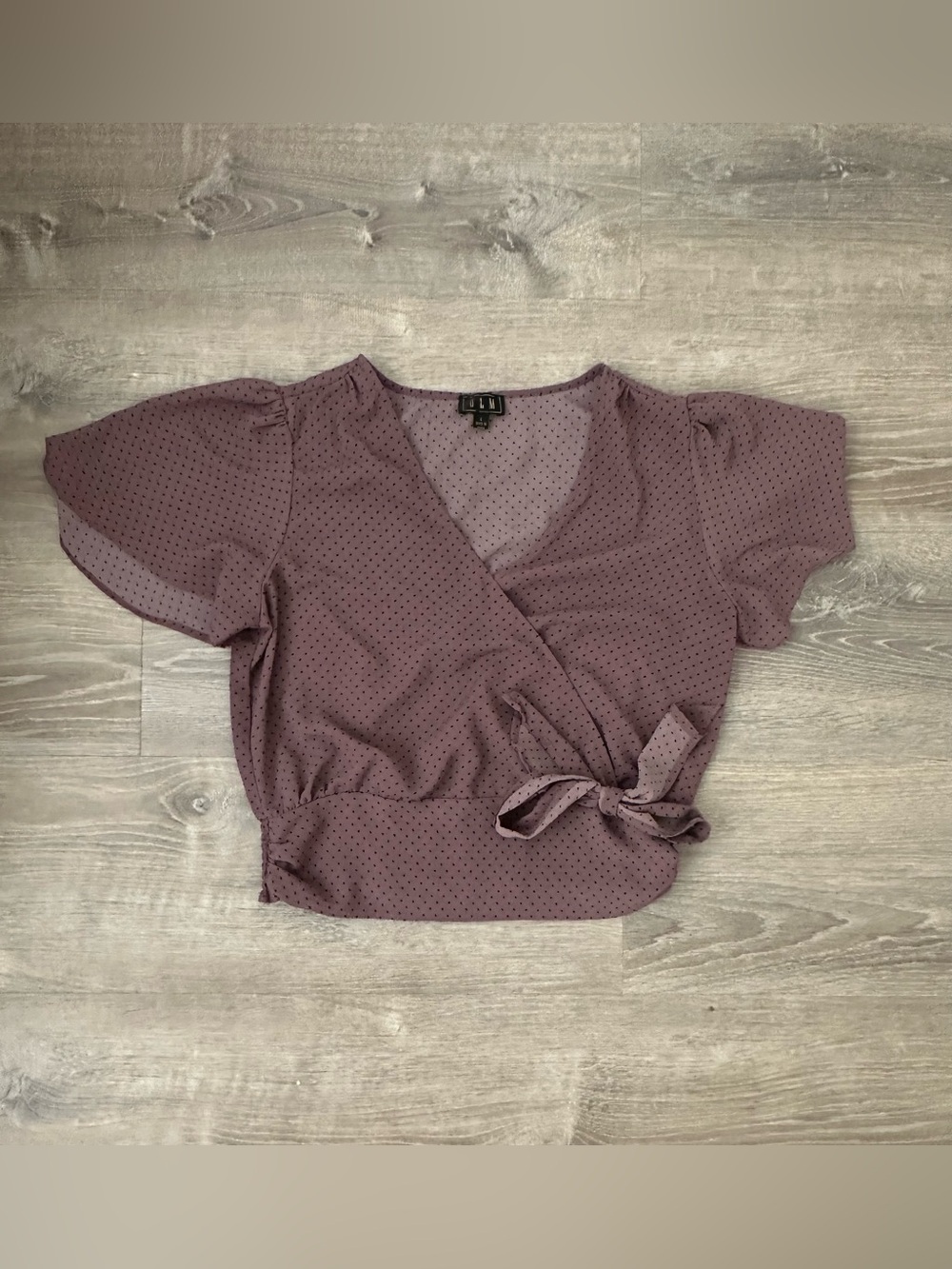 Tie-Waist Mauve Polka Dot Wrap Blouse